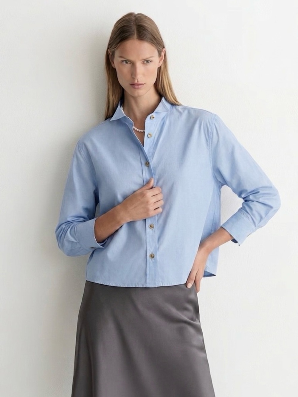 Thomas Mason X J.Crew $248 NWT Blue Cropped Tuxedo Shirt SZ 10 M Preppy Classic